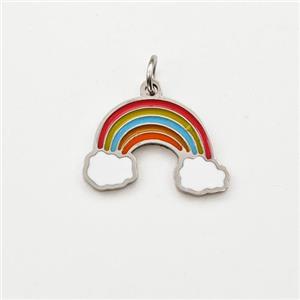 Raw Stainless Steel Rainbow Pendant Multicolor Enamel, approx 9-14mm [SSB6016]