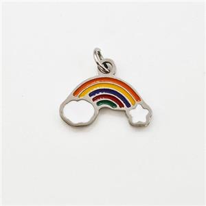 Raw Stainless Steel Rainbow Pendant Multicolor Enamel, approx 7-13mm [SSB6020]