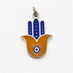 Raw Stainless Steel Hand Pendant Blue Coffee Enamel Evil Eye, approx 12-15mm [SSB6022]
