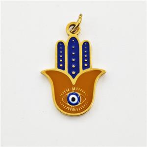 Stainless Steel Hand Pendant Blue Coffee Enamel Evil Eye Gold Plated, approx 12-15mm [SSB6023]