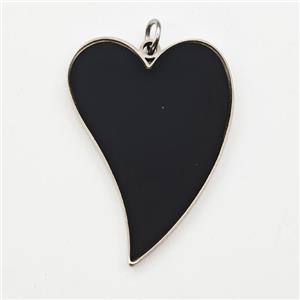 Raw Stainless Steel Heart Pendant Black Enamel, approx 18-25mm [SSB6024]