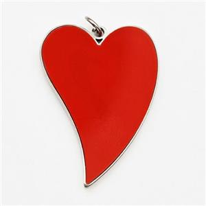 Raw Stainless Steel Heart Pendant Red Enamel, approx 18-25mm [SSB6026]