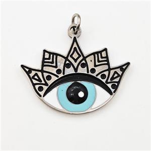 Raw Stainless Steel Evil Eye Pendant Black Enamel, approx 15-21mm [SSB6028]