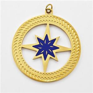 Stainless Steel Compass Pendant Blue Enamel Gold Plated, approx 28mm [SSB6031]