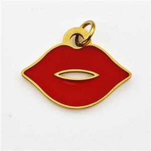 Stainless Steel Lips Pendant Red Enamel Gold Plated, approx 11-18mm [SSB6035]