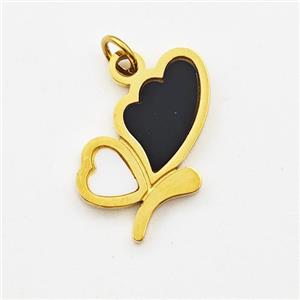 Stainless Steel Butterfly Pendant Black Enamel Gold Plated, approx 9.5-16mm [SSB6037]
