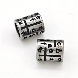 Stainless Steel Tube Beads Mixed Alphabet Large Hole Antique Silver, approx 8-10mm, 5mm hole [SSB6040]