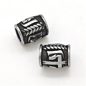 Stainless Steel Tube Beads Large Hole Antique Silver, approx 8-10mm, 5mm hole [SSB6041]