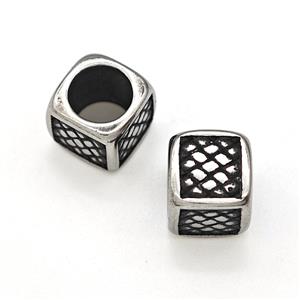 Stainless Steel Cube Beads Large Hole Antique Silver, approx 8.5mm, 6mm hole [SSB6048]