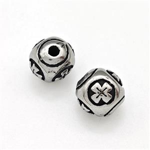 Stainless Steel Round Beads Cross Antique Silver, approx 8mm [SSB6055]