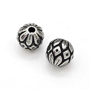Stainless Steel Round Beads Lotus Antique Silver, approx 8mm [SSB6083]