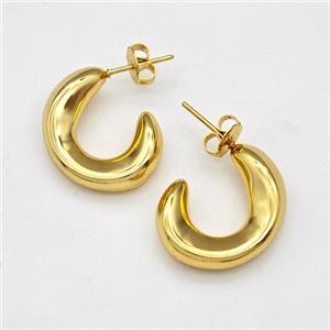 304 Stainless Steel Stud Earring Gold Plated, approx 20mm [SSB6087]