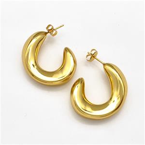 304 Stainless Steel Stud Earring Gold Plated, approx 30mm dia [SSB6089]