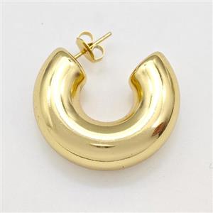 304 Stainless Steel Stud Earring Gold Plated, approx 10mm, 30mm dia [SSB6093]