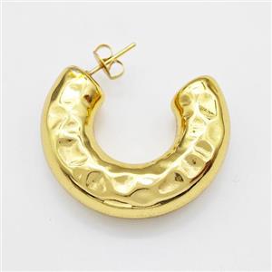 304 Stainless Steel Stud Earring Hammered Gold Plated, approx 10mm, 30mm dia [SSB6099]