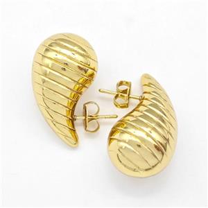 304 Stainless Steel Stud Earring Teardrop Hollow Gold Plated, approx 14-26mm [SSB6108]