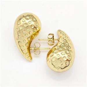 304 Stainless Steel Stud Earring Teardrop Hollow Gold Plated, approx 14-26mm [SSB6109]