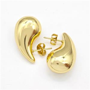 304 Stainless Steel Stud Earring Teardrop Hollow Gold Plated, approx 10-15-26mm [SSB6110]