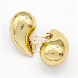 304 Stainless Steel Stud Earring Teardrop Hollow Gold Plated, approx 18-30mm [SSB6111]