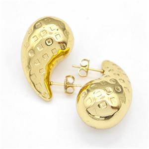 304 Stainless Steel Stud Earring Teardrop Hollow Gold Plated, approx 18-30mm [SSB6112]