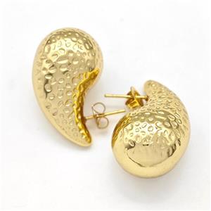 304 Stainless Steel Stud Earring Teardrop Hollow Gold Plated, approx 18-30mm [SSB6113]