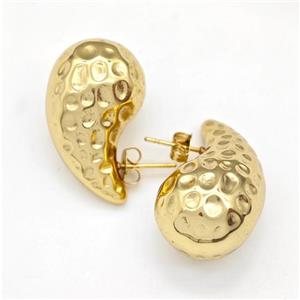 304 Stainless Steel Stud Earring Teardrop Hollow Gold Plated, approx 18-30mm [SSB6114]