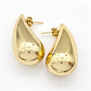 304 Stainless Steel Stud Earring Teardrop Hollow Gold Plated, approx 18-40mm [SSB6115]
