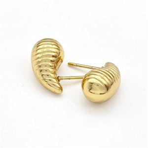 304 Stainless Steel Stud Earring Teardrop Hollow Gold Plated, approx 9-15mm [SSB6116]