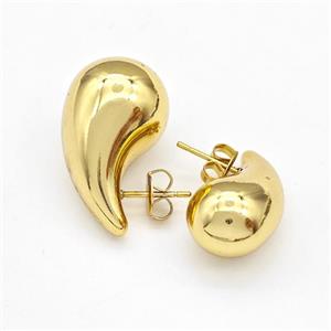 304 Stainless Steel Stud Earring Teardrop Hollow Gold Plated, approx 11-20mm [SSB6117-S]