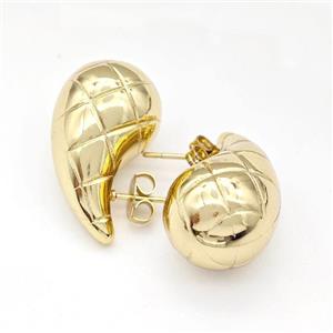 304 Stainless Steel Stud Earring Teardrop Hollow Gold Plated, approx 15-25mm [SSB6119]