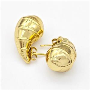 304 Stainless Steel Stud Earring Teardrop Hollow Gold Plated, approx 14-26mm [SSB6120]