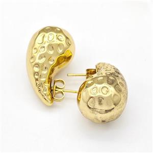 304 Stainless Steel Stud Earring Teardrop Hollow Gold Plated, approx 15-25mm [SSB6121]