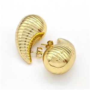 304 Stainless Steel Stud Earring Teardrop Hollow Gold Plated, approx 17-32mm [SSB6123]