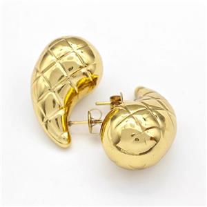304 Stainless Steel Stud Earring Teardrop Hollow Gold Plated, approx 17-32mm [SSB6124]