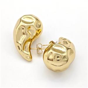 304 Stainless Steel Stud Earring Teardrop Hollow Gold Plated, approx 17-32mm [SSB6125]