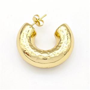 304 Stainless Steel Stud Earring Hollow Gold Plated, approx 10mm, 30mm dia [SSB6130]