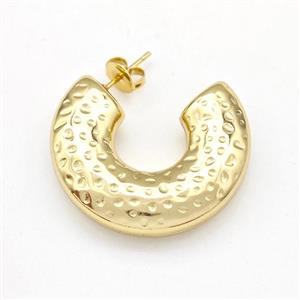 304 Stainless Steel Stud Earring Hollow Gold Plated, approx 7-10mm, 30mm dia [SSB6131]