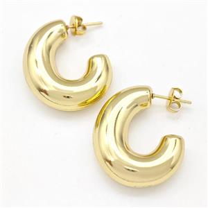 304 Stainless Steel Stud Earring Hollow Gold Plated, approx 8-10mm, 25-30mm [SSB6132]