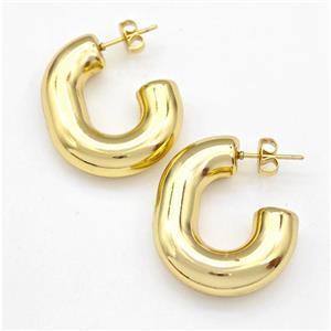 304 Stainless Steel Stud Earring Hollow Gold Plated, approx 8mm, 25-28mm [SSB6133]