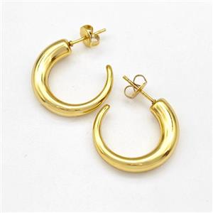 304 Stainless Steel Stud Earring Hollow Gold Plated, approx 5mm, 23mm dia [SSB6135]