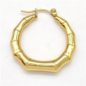 304 Stainless Steel Earring Hollow Bamboo Gold Plated, approx 28mm dia [SSB6169]