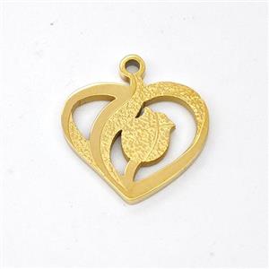 Stainless Steel Heart Pendant Tulip Gold Plated, approx 14-16mm [SSB6186]