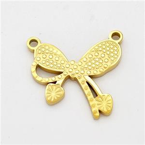Stainless Steel Bowknot Pendant 2loops Gold Plated, approx 14mm [SSB6191]