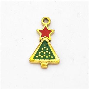 Christmas Tree Charms Stainless Steel Pendant Enamel Gold plated, approx 8-10mm [SSB6193]
