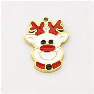 Christmas Reindeer Charms 304 Stainless Steel Pendant Enamel Gold Plated, approx 12-15mm [SSB6197]