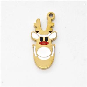 Christmas Reindeer Charms Stainless Steel Pendant Enamel Gold Plated, approx 7-15mm [SSB6198]