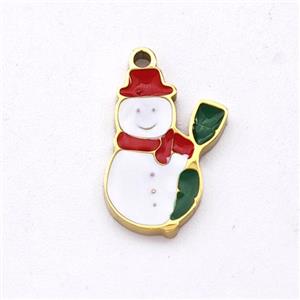 Christmas Snowman Charms Stainless Steel Pendant Enamel Gold Plated, approx 8-13mm [SSB6201]