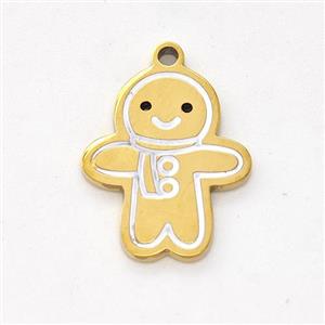 Christmas Snowman Charms Stainless Steel Pendant Enamel Gold Plated, approx 12-15mm [SSB6203]