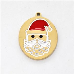 Santa Claus Charms Stainless Steel Pendant Enamel Gold Plated, approx 12.5-15mm [SSB6204]
