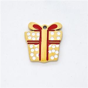 Christmas Gift Charms Stainless Steel Pendant Enamel Gold Plated, approx 11-13mm [SSB6205]